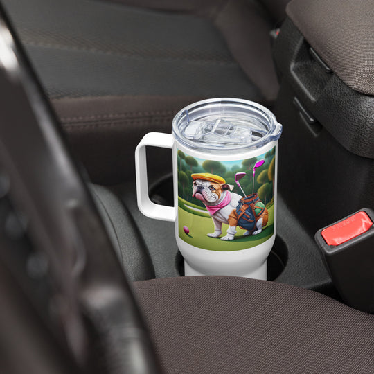 Catahoula Bulldog Golfer- Travel mug with a handle v5