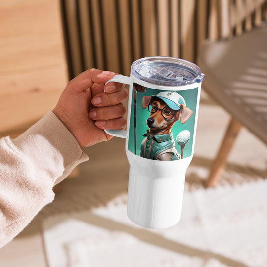 Chiweenie Golfer- Travel mug with a handle v5