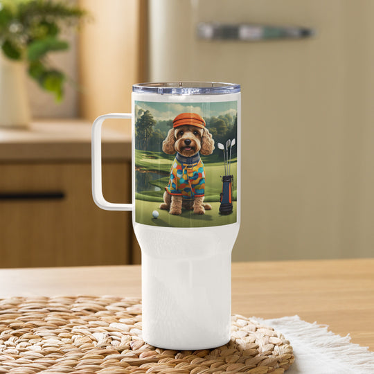 Cockapoo Golfer- Travel mug with a handle v2