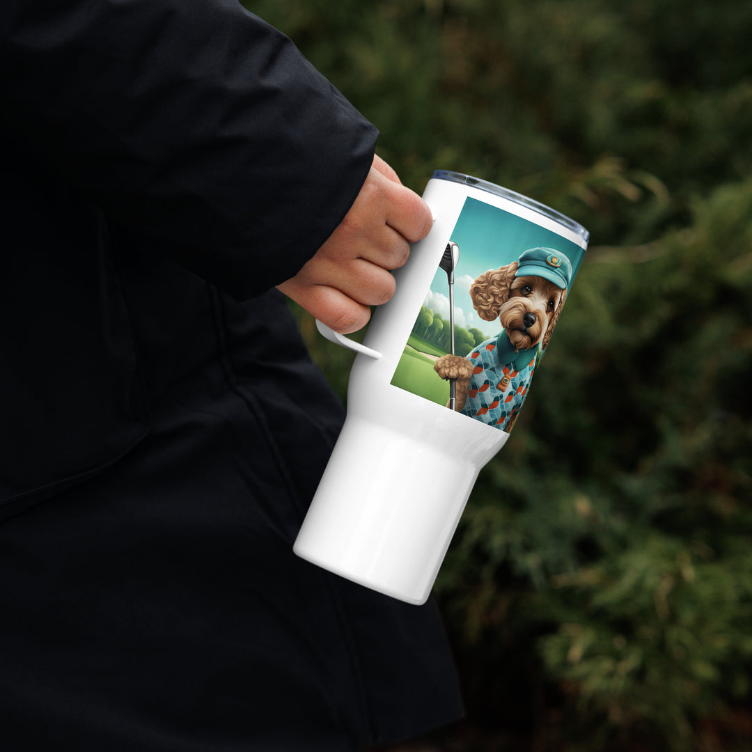 Cockapoo Golfer- Travel mug with a handle v3