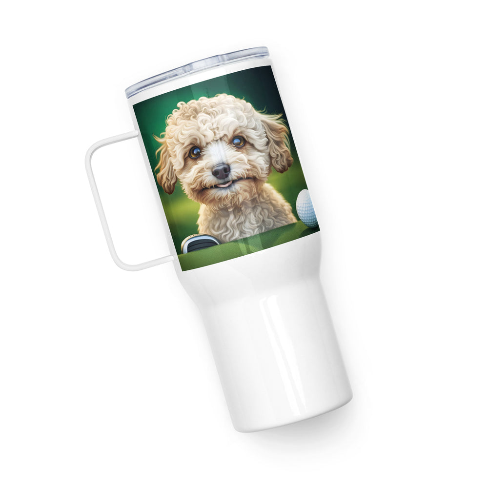 Maltipoo Golfer- Travel mug with a handle v6