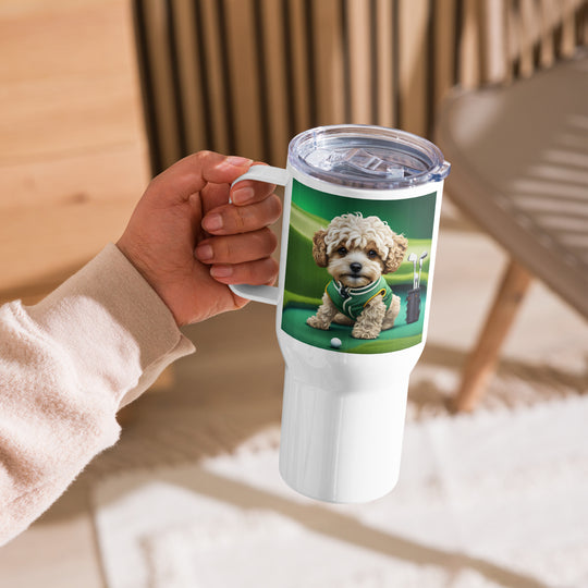 Maltipoo Golfer- Travel mug with a handle v7