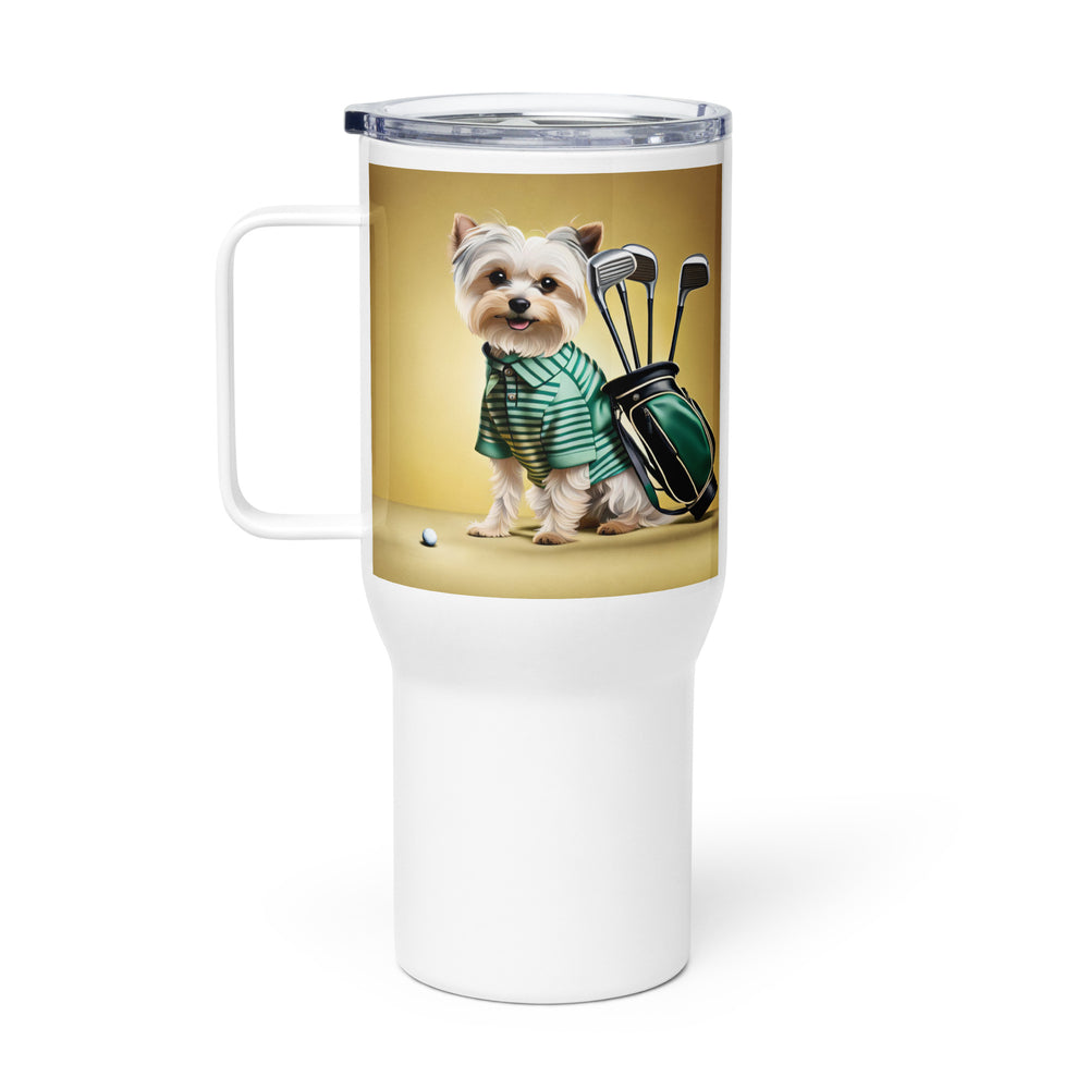 Morkie Golfer- Travel mug with a handle