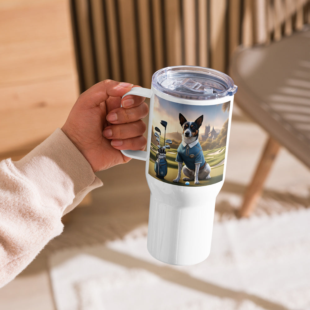 Texas Heeler Golfer- Travel mug with a handle v3