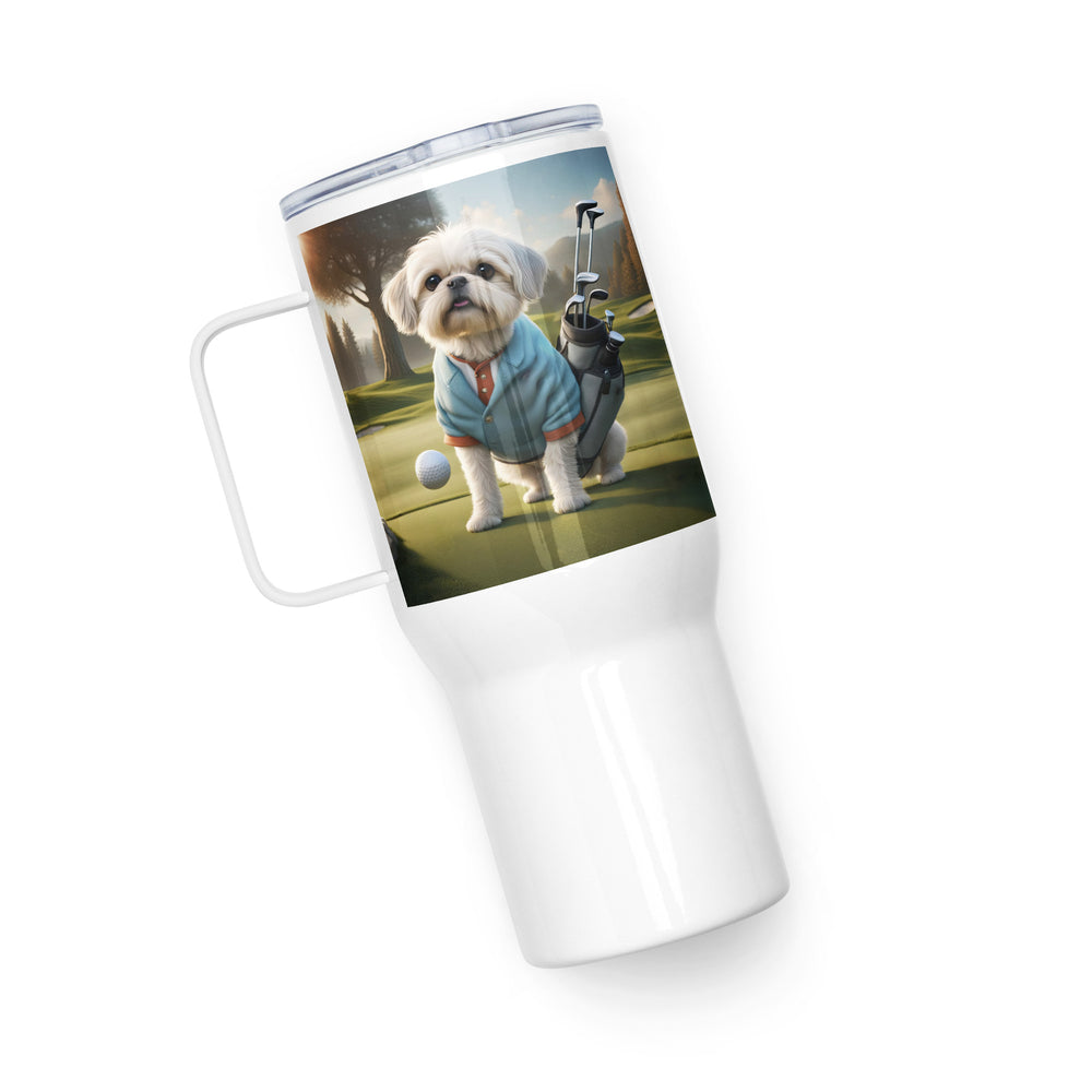 Pugapoo Golfer- Travel mug with a handle v5