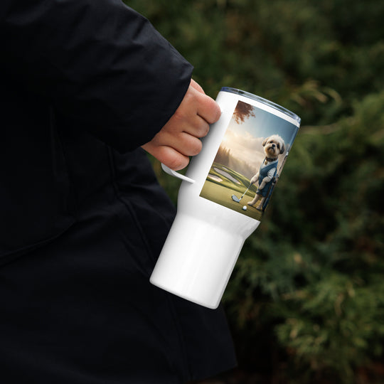 Pugapoo Golfer- Travel mug with a handle v6