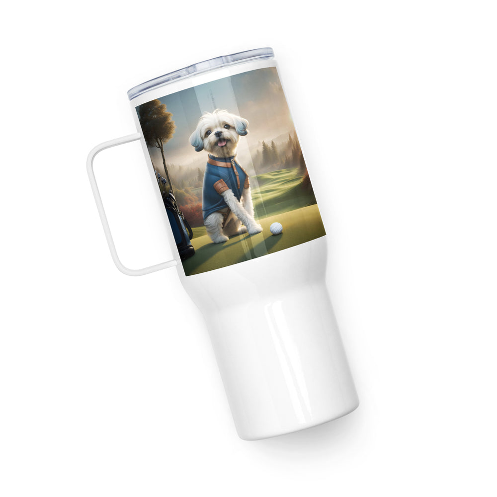 Pugapoo Golfer- Travel mug with a handle v7