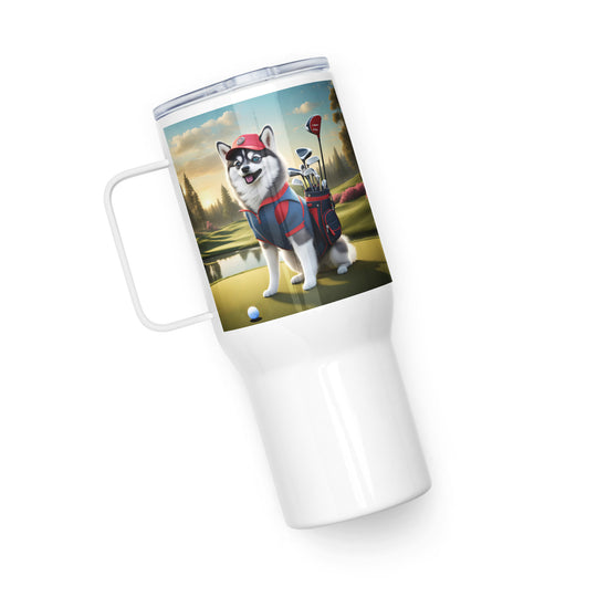 Pomsky Golfer- Travel mug with a handle v3