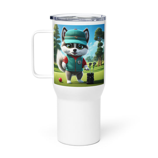 Pomsky Golfer- Travel mug with a handle v11