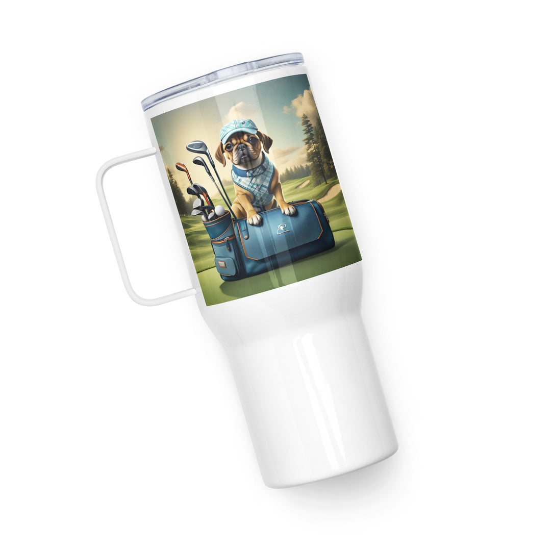 Puggle Golfer- Travel mug with a handle v2