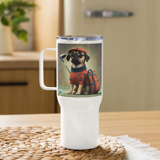 Puggle Golfer- Travel mug with a handle v4