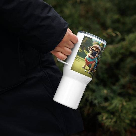 Puggle Golfer- Travel mug with a handle v5