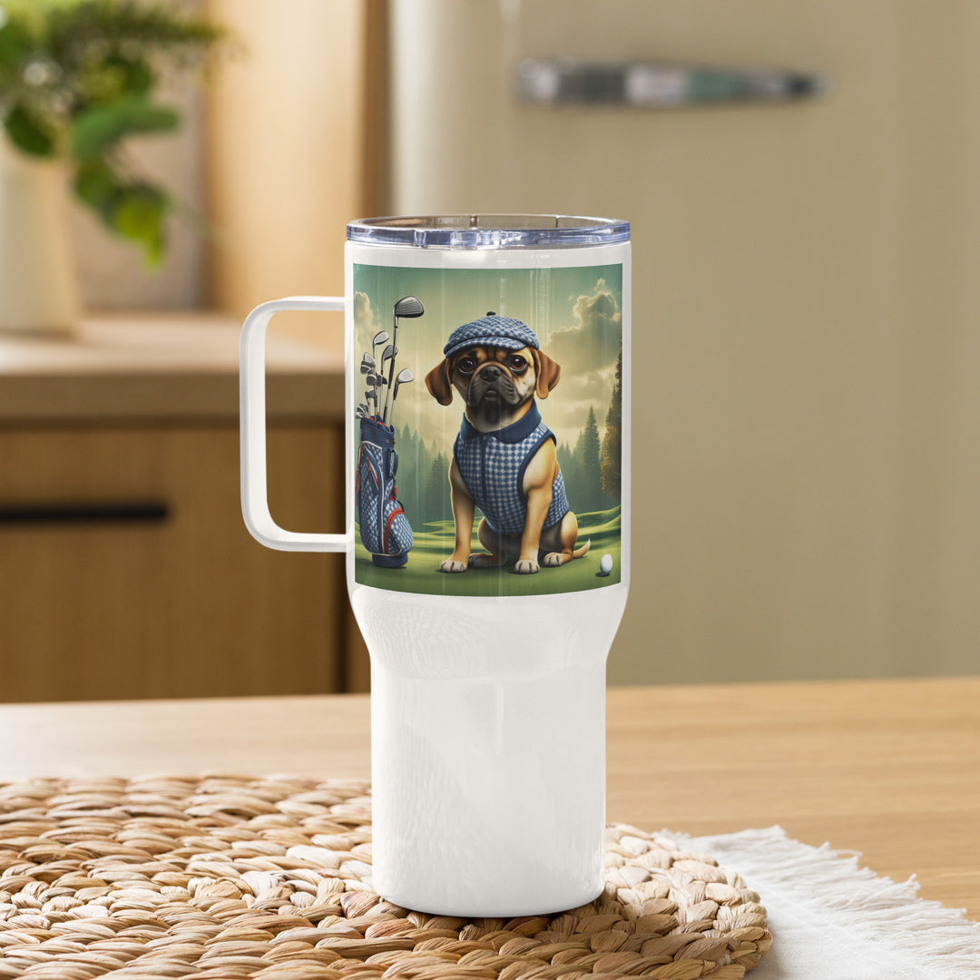 Puggle Golfer- Travel mug with a handle v7