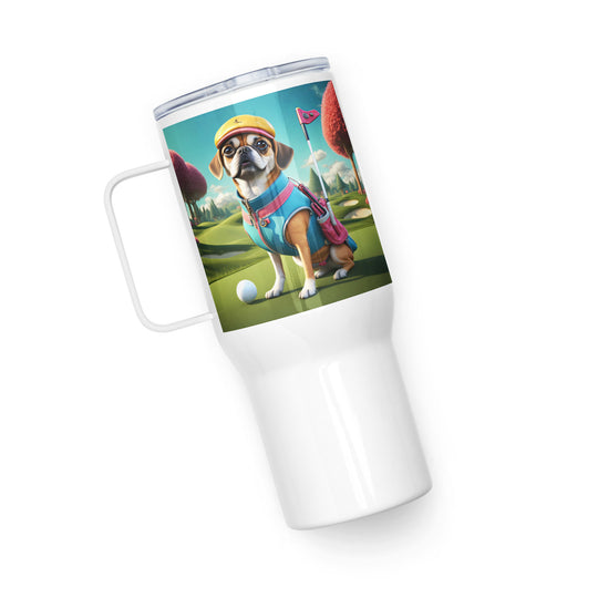 Puggle Golfer- Travel mug with a handle v8