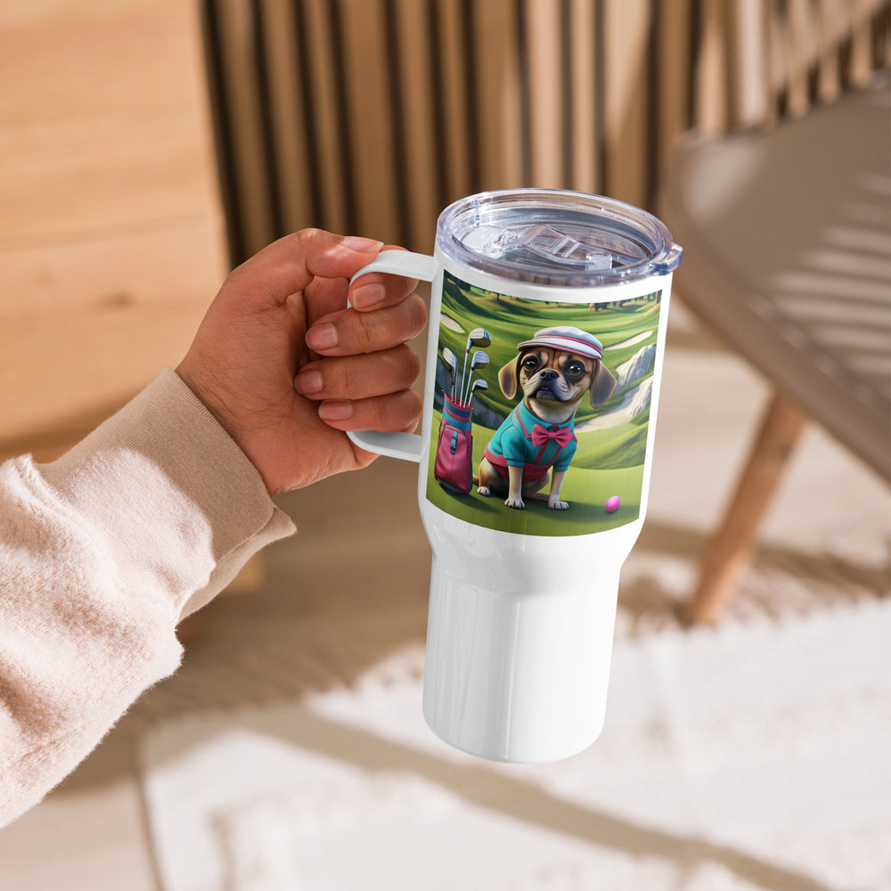 Puggle Golfer- Travel mug with a handle v10