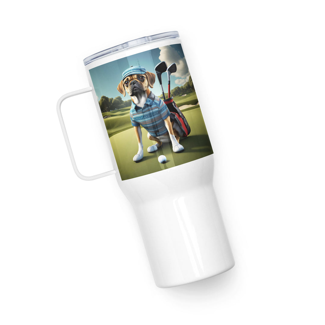 Puggle Golfer- Travel mug with a handle v12