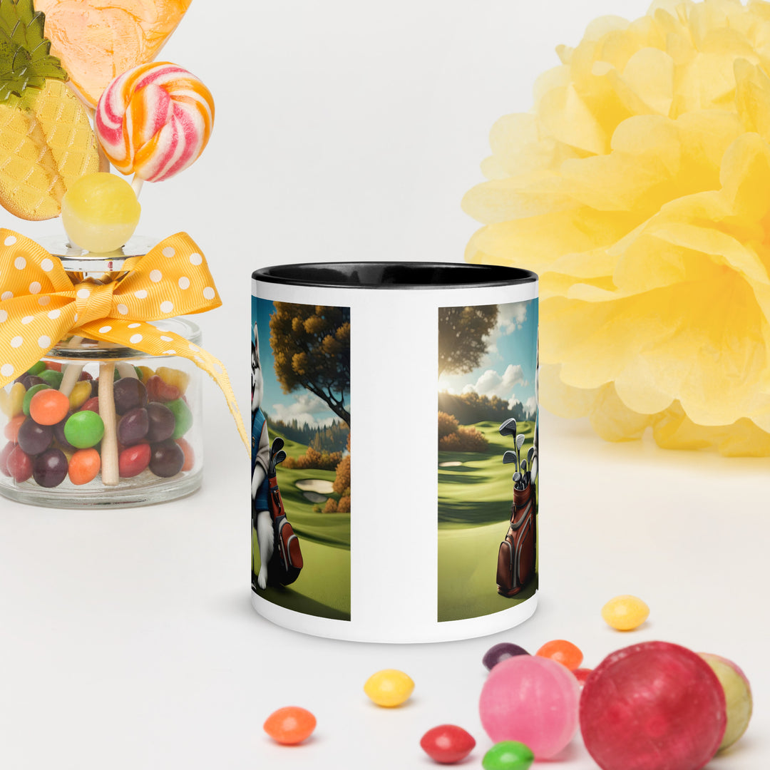 Pomsky Golfer- Mug with Color Inside v9