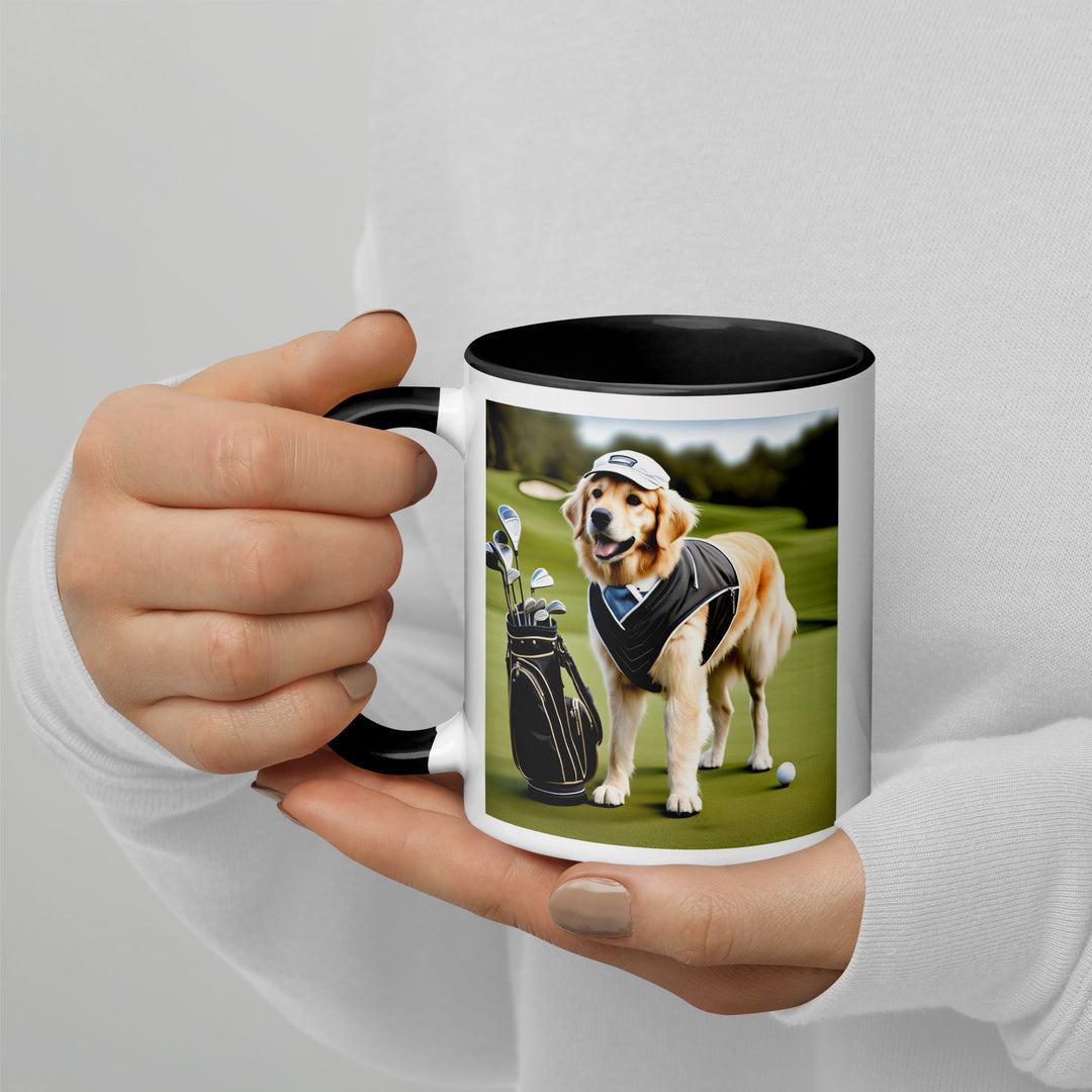 Golden Retriever Golfer- Mug with Color Inside V3