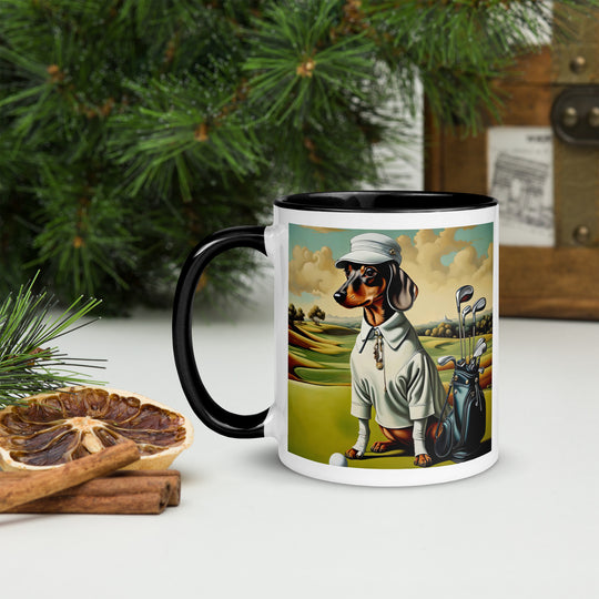 Dachshund Golfer- Mug with Color Inside v3