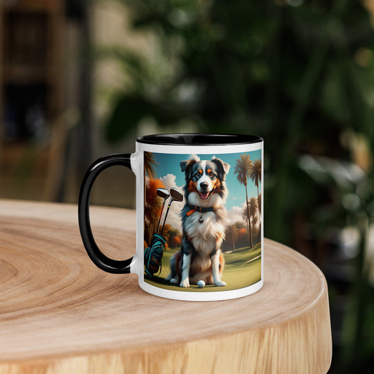 Australian Shepherd Golfer- Mug with Color Inside v2