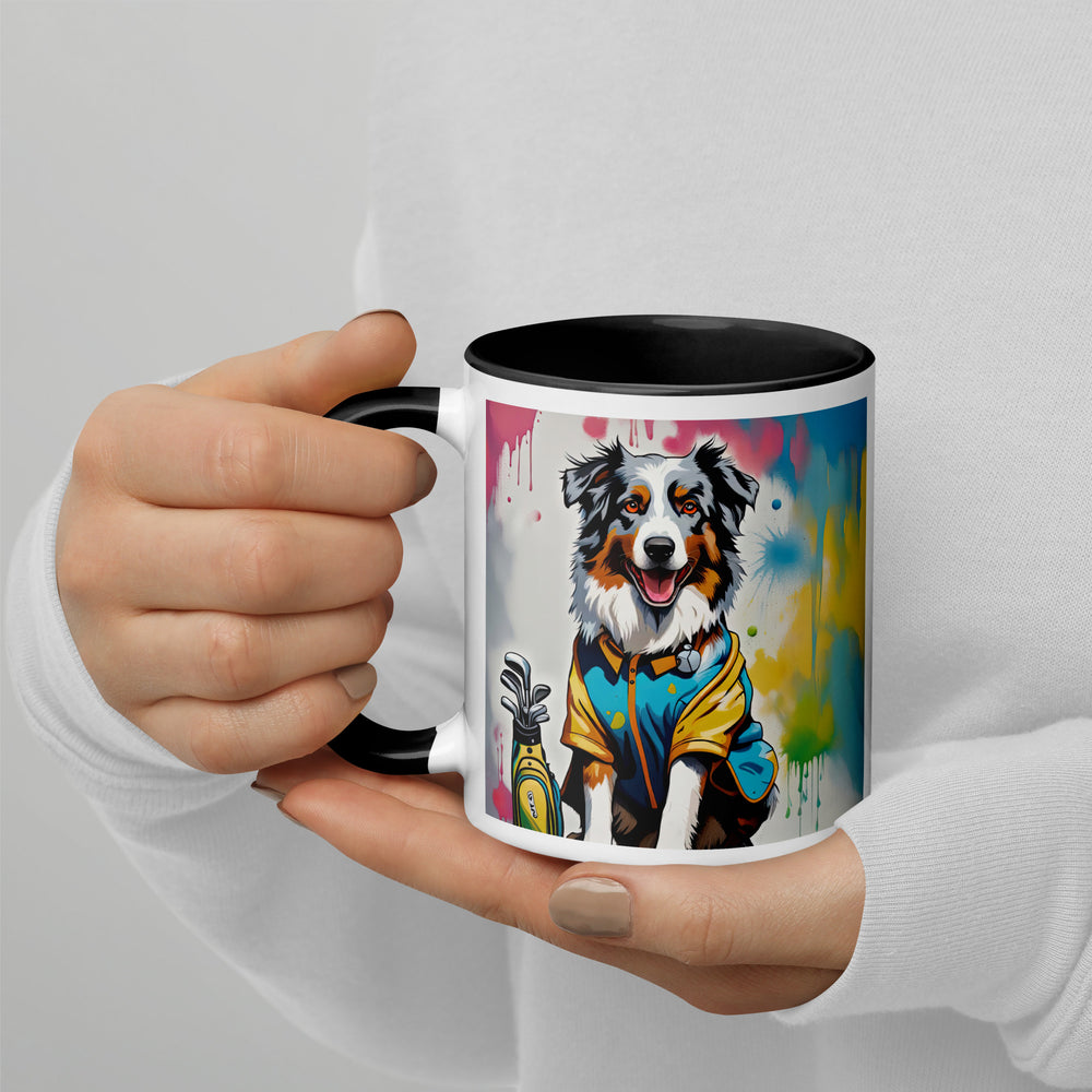 Australian Shepherd Golfer- Mug with Color Inside v3