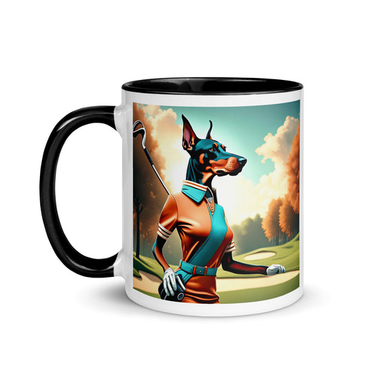 Doberman Pinscher Golfer- Mug with Color Inside