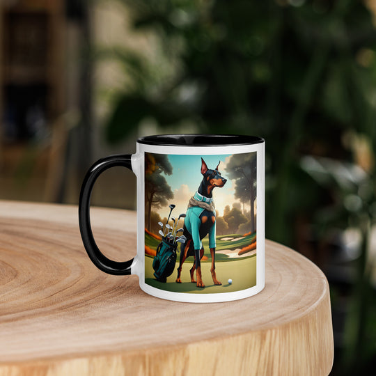 Doberman Pinscher Golfer- Mug with Color Inside v4