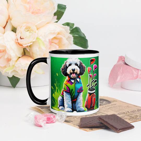 Bernedoodle Golfer- Mug with Color Inside v7