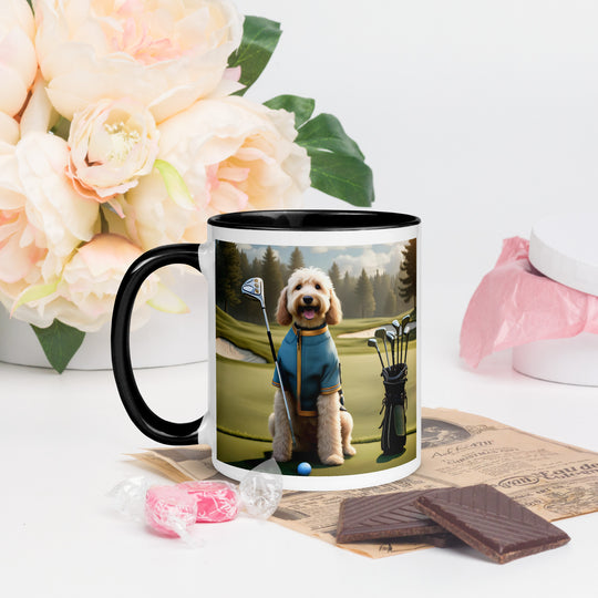 Goldendoodle Golfer- Mug with Color Inside v3