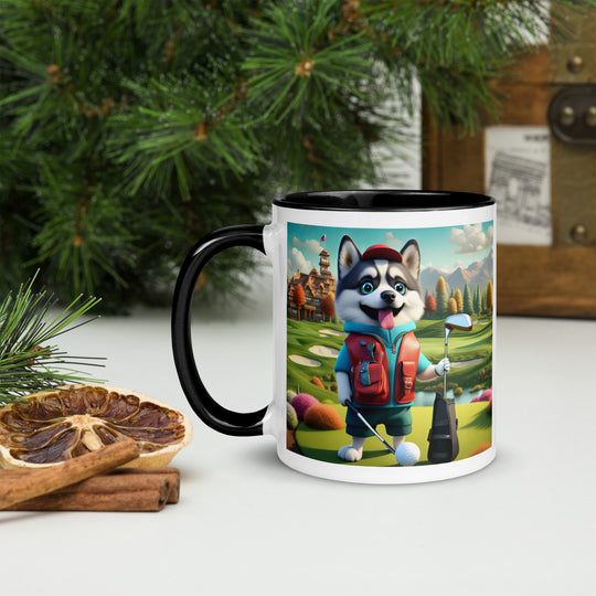 Pomsky Golfer- Mug with Color Inside v6