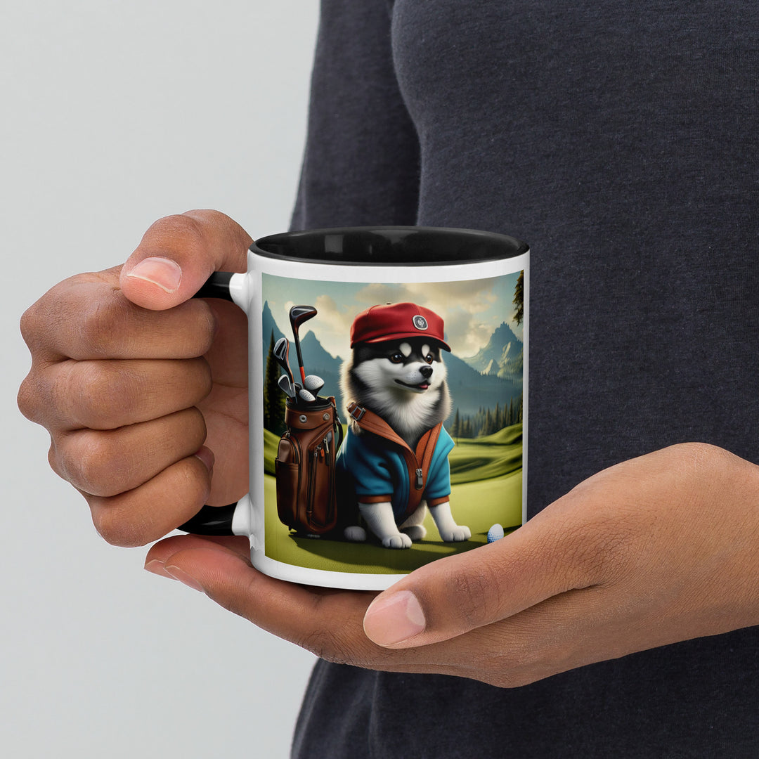 Pomsky Golfer- Mug with Color Inside v7