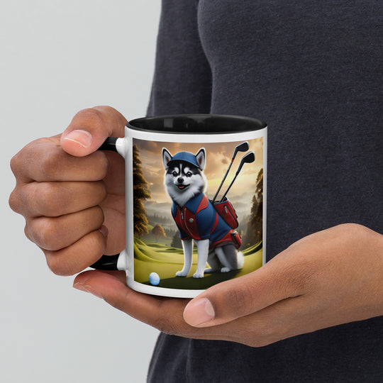 Pomsky Golfer- Mug with Color Inside v12