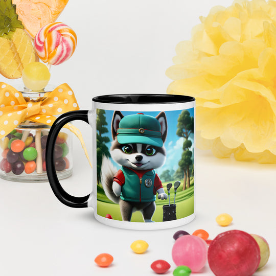 Pomsky Golfer- Mug with Color Inside v11