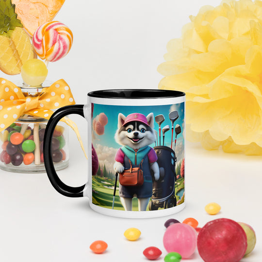 Pomsky Golfer- Mug with Color Inside v13