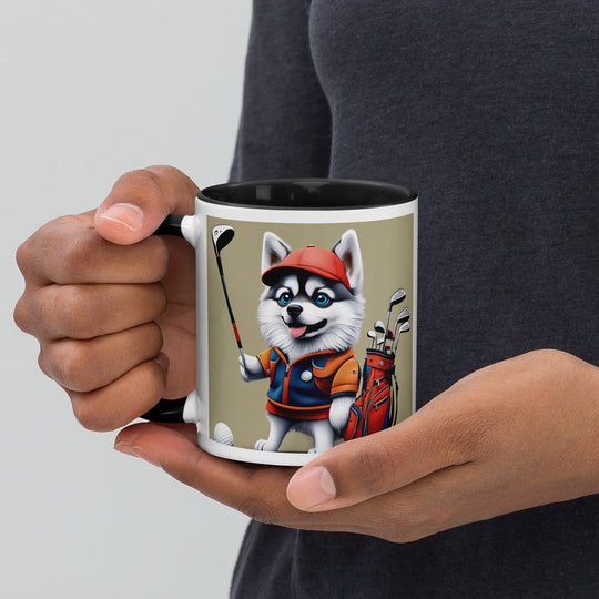 Pomsky Golfer- Mug with Color Inside v14