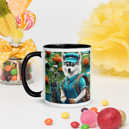 Pomsky Golfer- Mug with Color Inside v15