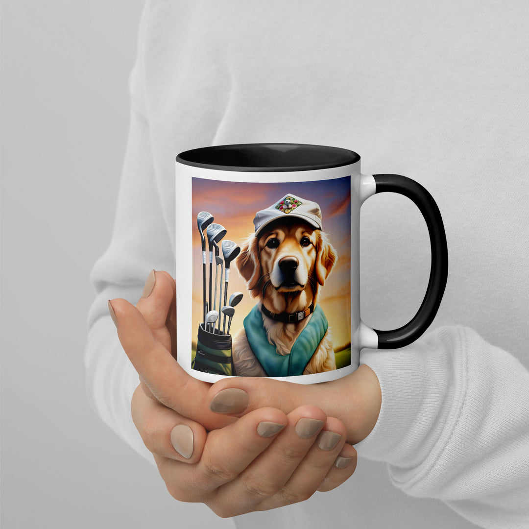 Golden Retriever Golfer- Mug with Color Inside V4