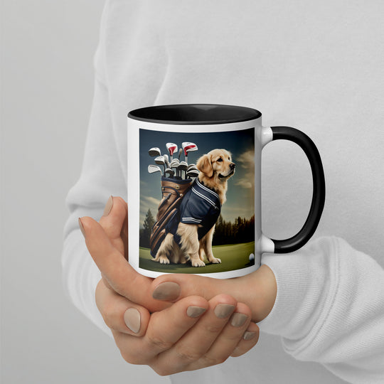 Golden Retriever Golfer- Mug with Color Inside V5