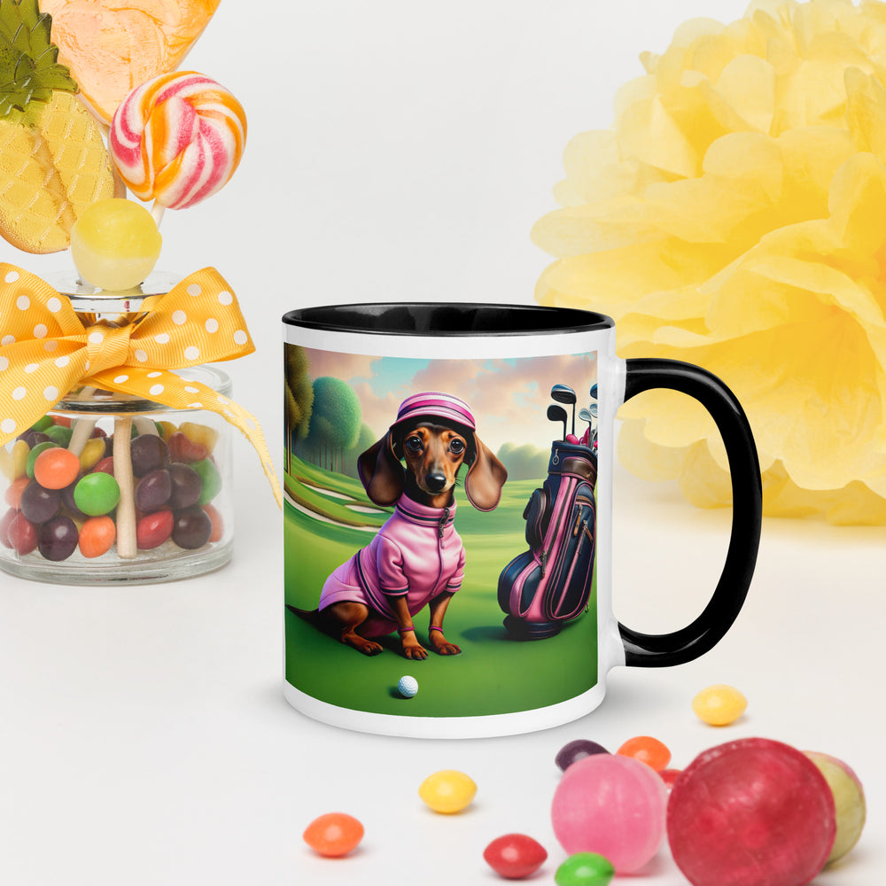 Dachshund Golfer- Mug with Color Inside v4