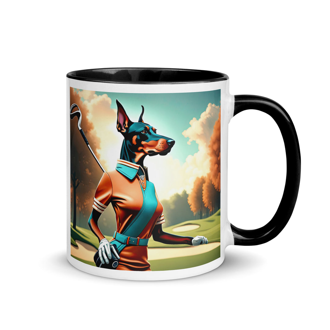 Doberman Pinscher Golfer- Mug with Color Inside