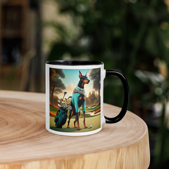 Doberman Pinscher Golfer- Mug with Color Inside v4