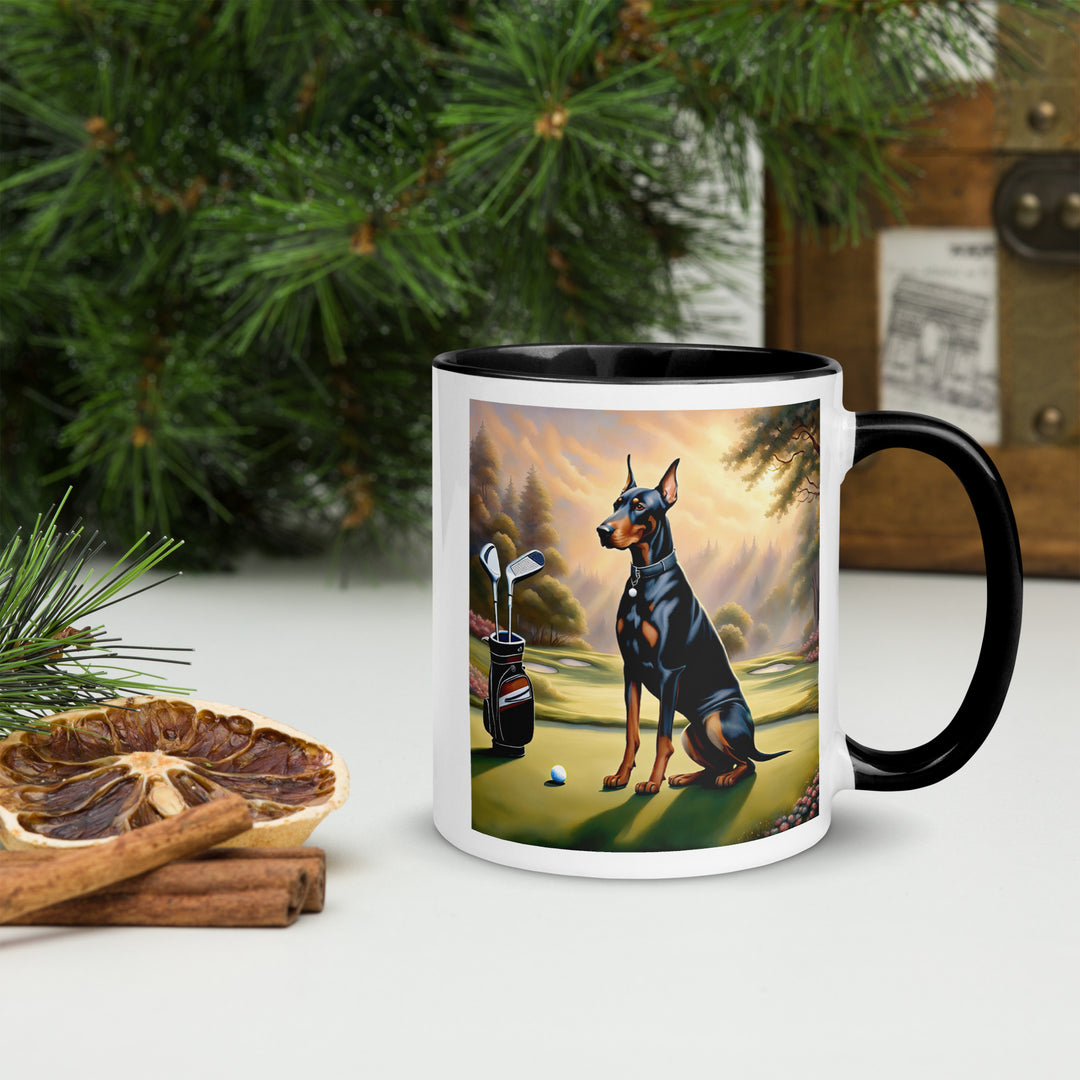 Doberman Pinscher Golfer- Mug with Color Inside v3