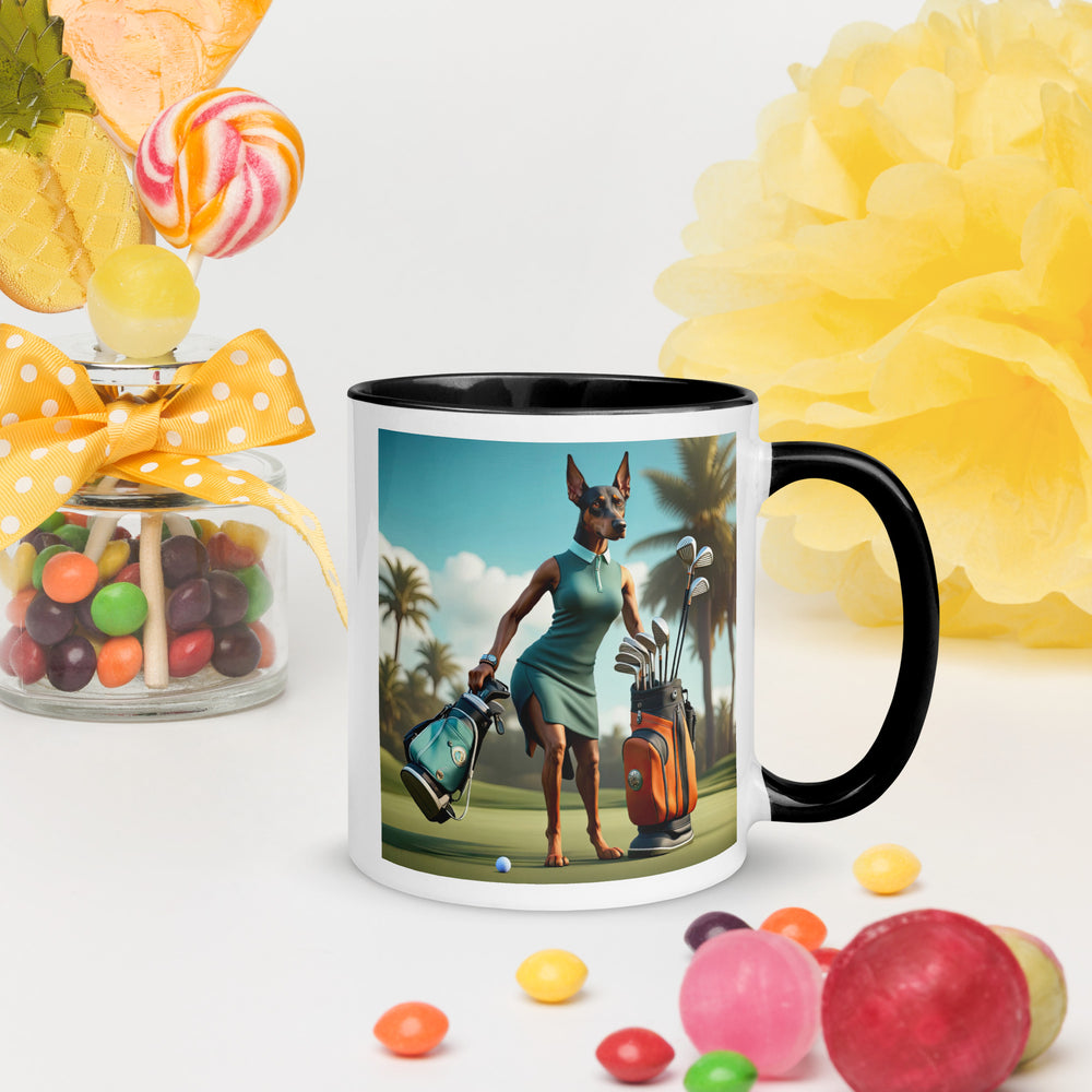 Doberman Pinscher Golfer- Mug with Color Inside v2