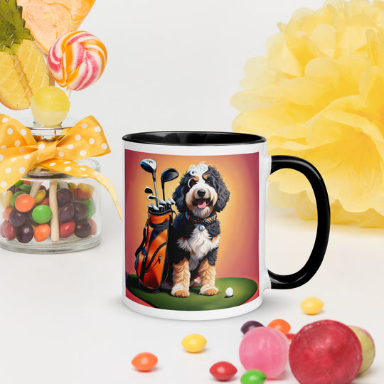 Bernedoodle Golfer- Mug with Color Inside v5