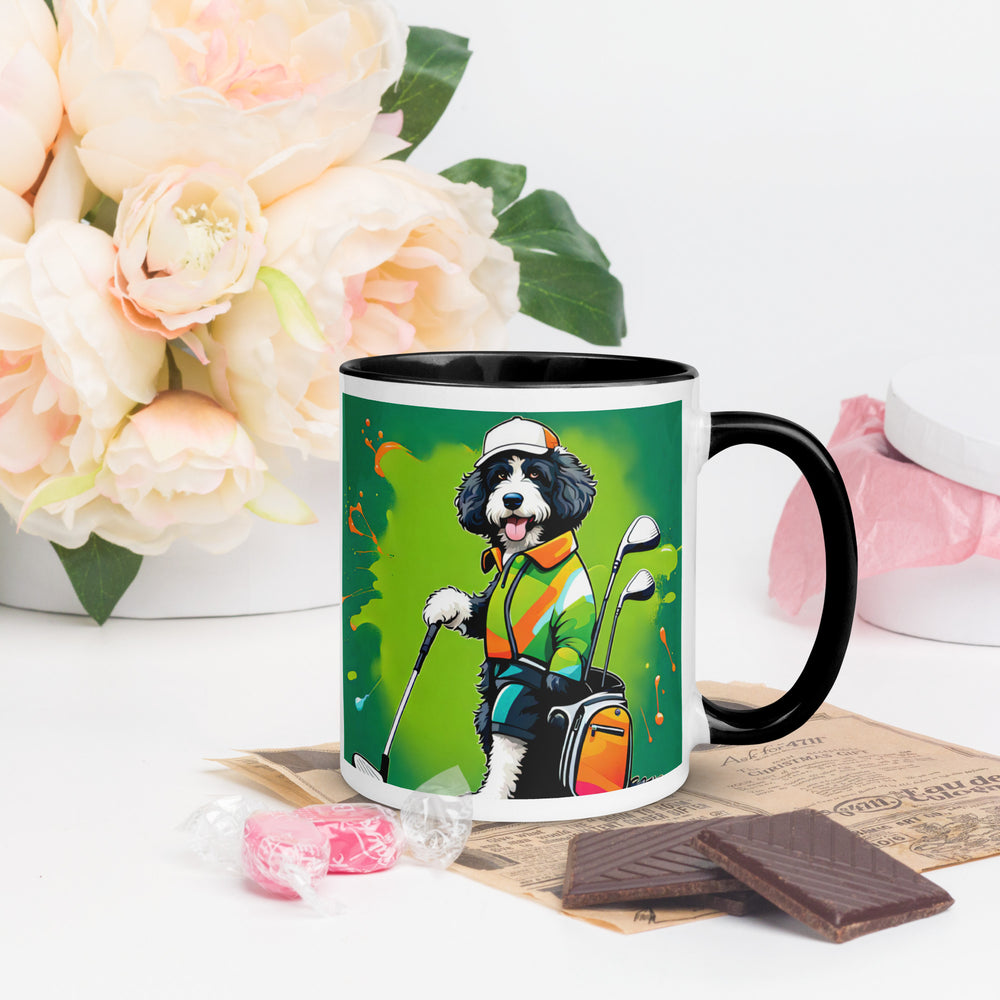 Bernedoodle Golfer- Mug with Color Inside v8