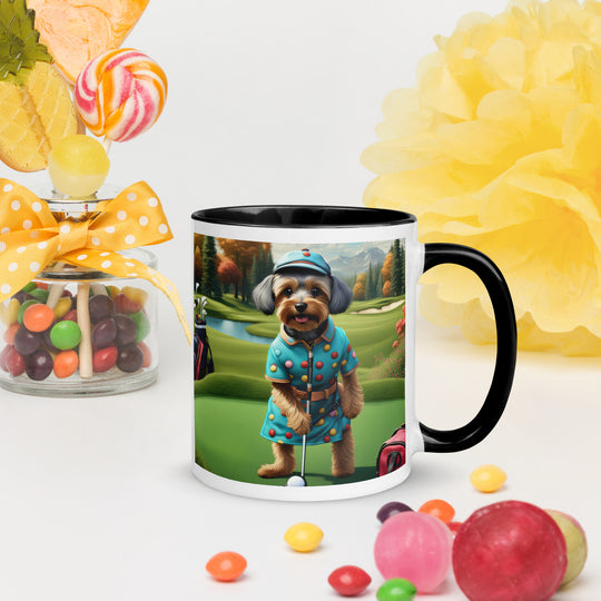 Yorkipoo Golfer- Mug with Color Inside v8