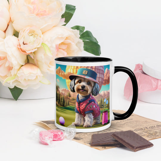 Yorkipoo Golfer- Mug with Color Inside v9