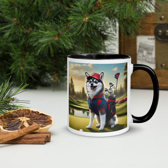 Pomsky Golfer- Mug with Color Inside v3