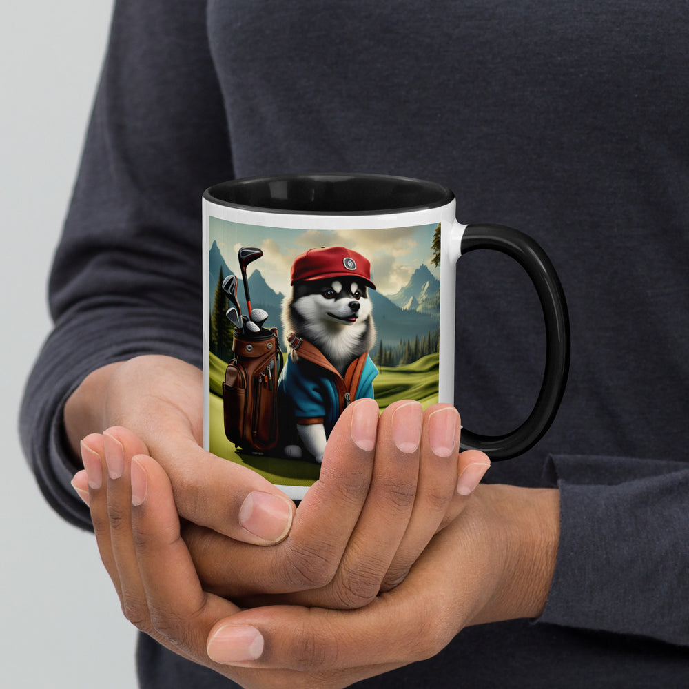 Pomsky Golfer- Mug with Color Inside v7