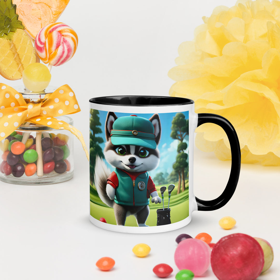 Pomsky Golfer- Mug with Color Inside v11